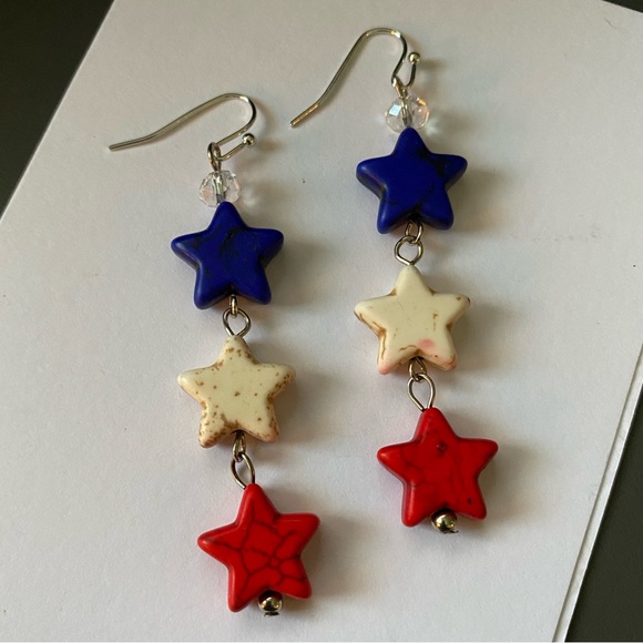 Patriotic Earrings Dangle Star Earrings - Picture 7 of 7